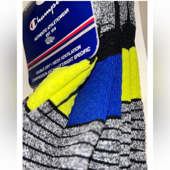 Champion No Show Socks 3 Pair Men's 6-12 Black Yellow Blue w Toe Logo NEW! $18 - Picture 8 of 11